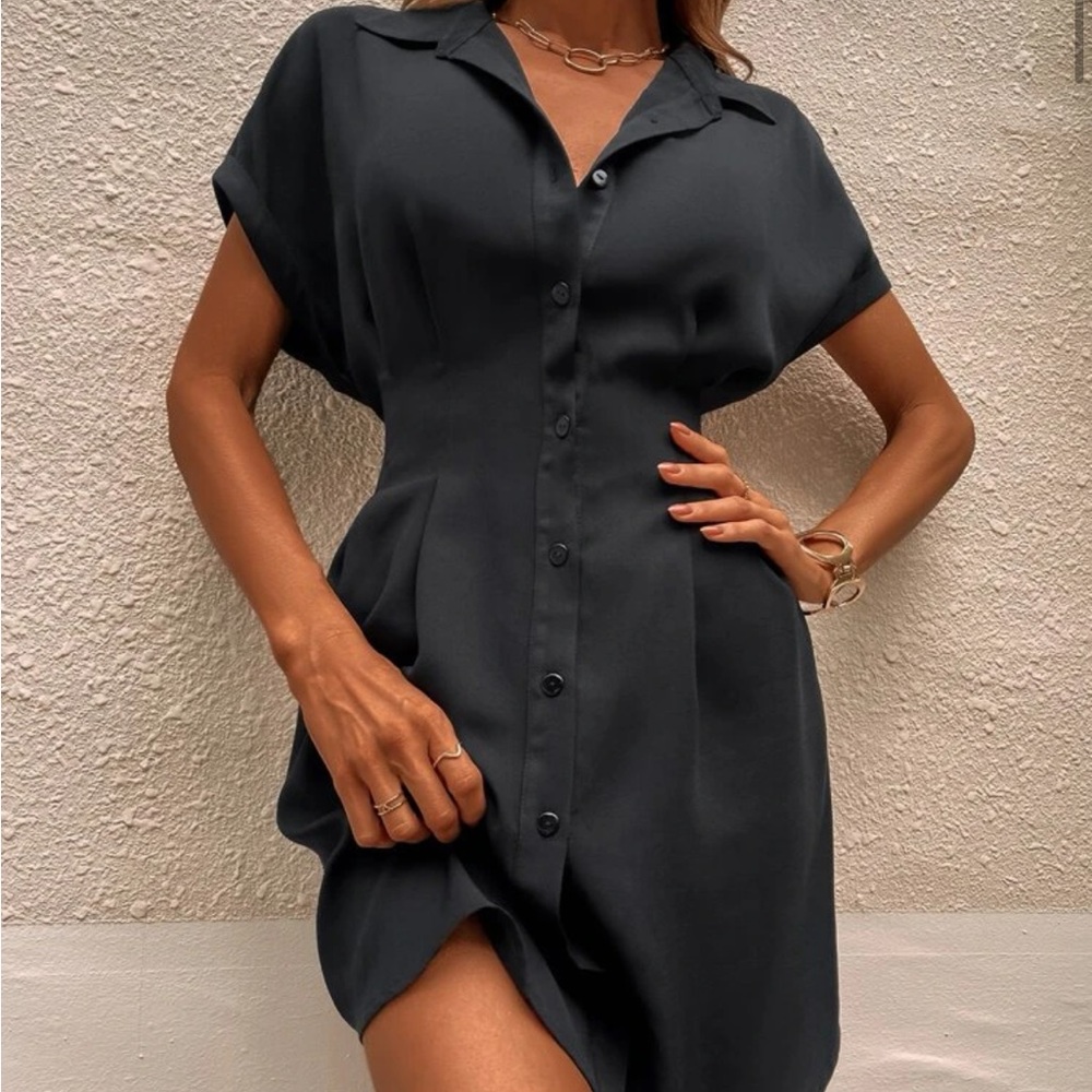Shein black button up dress small